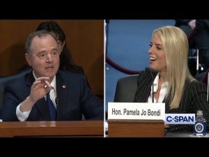 Read more about the article Pam Bondi Delivers Stinging Response to Adam Schiff in Hearing